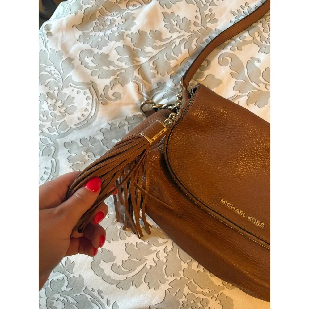 Brown Leather Michael Kors Bedford Tassel Crossbody Purse